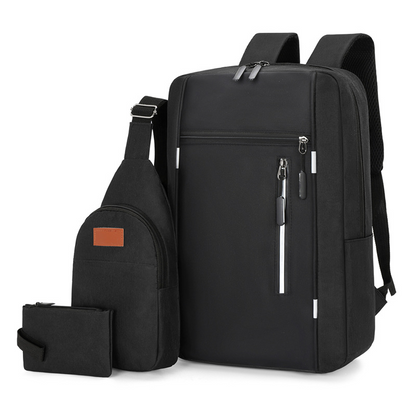 Men's 3pcs Combo Backpack Set – College, Laptop, Computer & Travel Bag (Black)