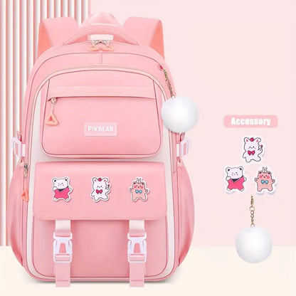 Kids Backpack Children School Bags for Girls Orthopedic Waterproof Primary Schoolbag Book Bag (pink)-0013