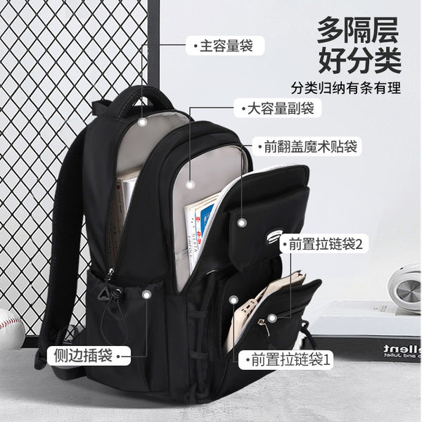 Middle School, High School, and College Students' Schoolbags Stain-Resistant Backpacks (Black)-0002