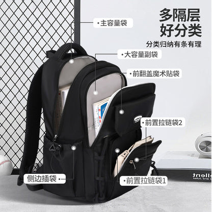 Middle School, High School, and College Students' Schoolbags Stain-Resistant Backpacks (Black)-0002