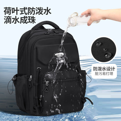Middle School, High School, and College Students' Schoolbags Stain-Resistant Backpacks (Black)-0002