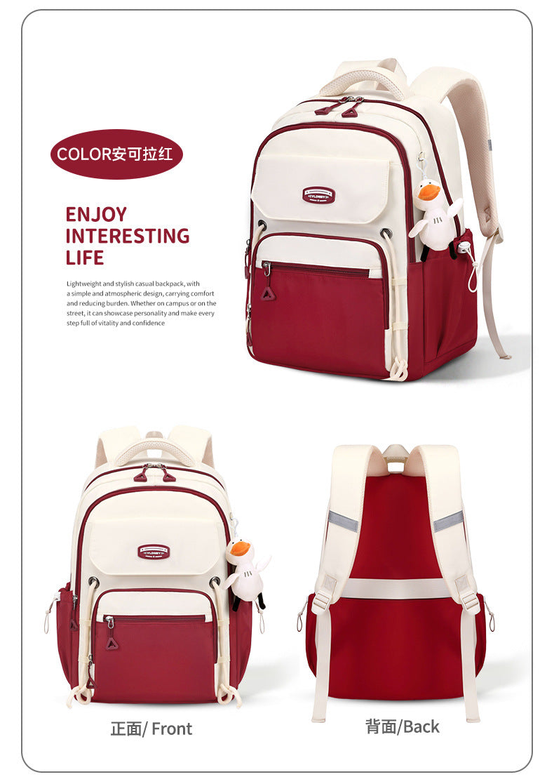 Middle School, High School, and College Students' Schoolbags Stain-Resistant Backpacks (Red)-0004
