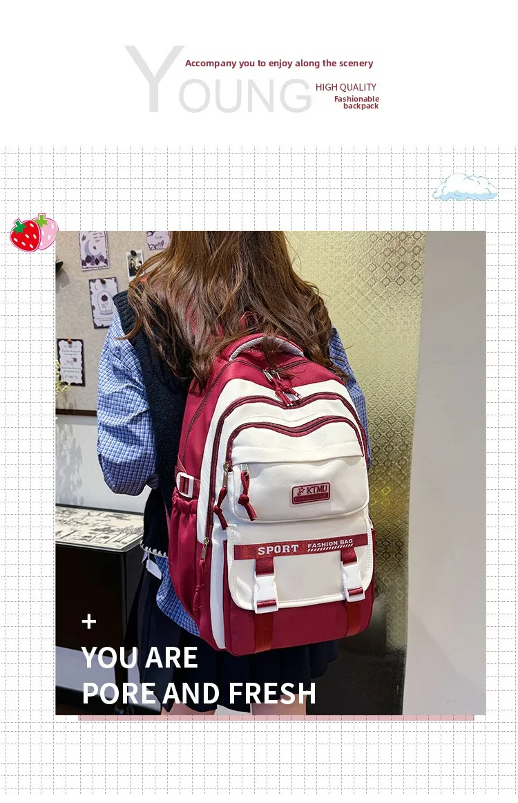 Academy Style School Bag Book Bag Lightweight College Student Backpack(Red)-0015