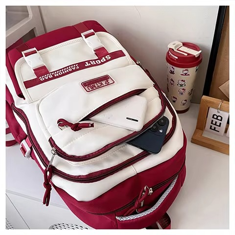 Academy Style School Bag Book Bag Lightweight College Student Backpack(Red)-0015
