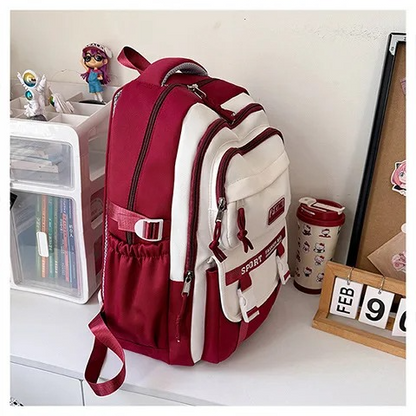Academy Style School Bag Book Bag Lightweight College Student Backpack(Red)-0015