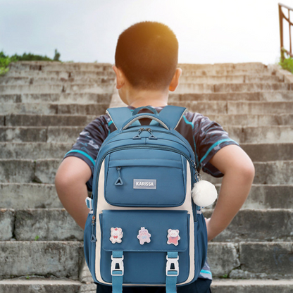 Kids Backpack Children School Bags for Girls Orthopedic Waterproof Primary Schoolbag Book Bag (blue)-0018